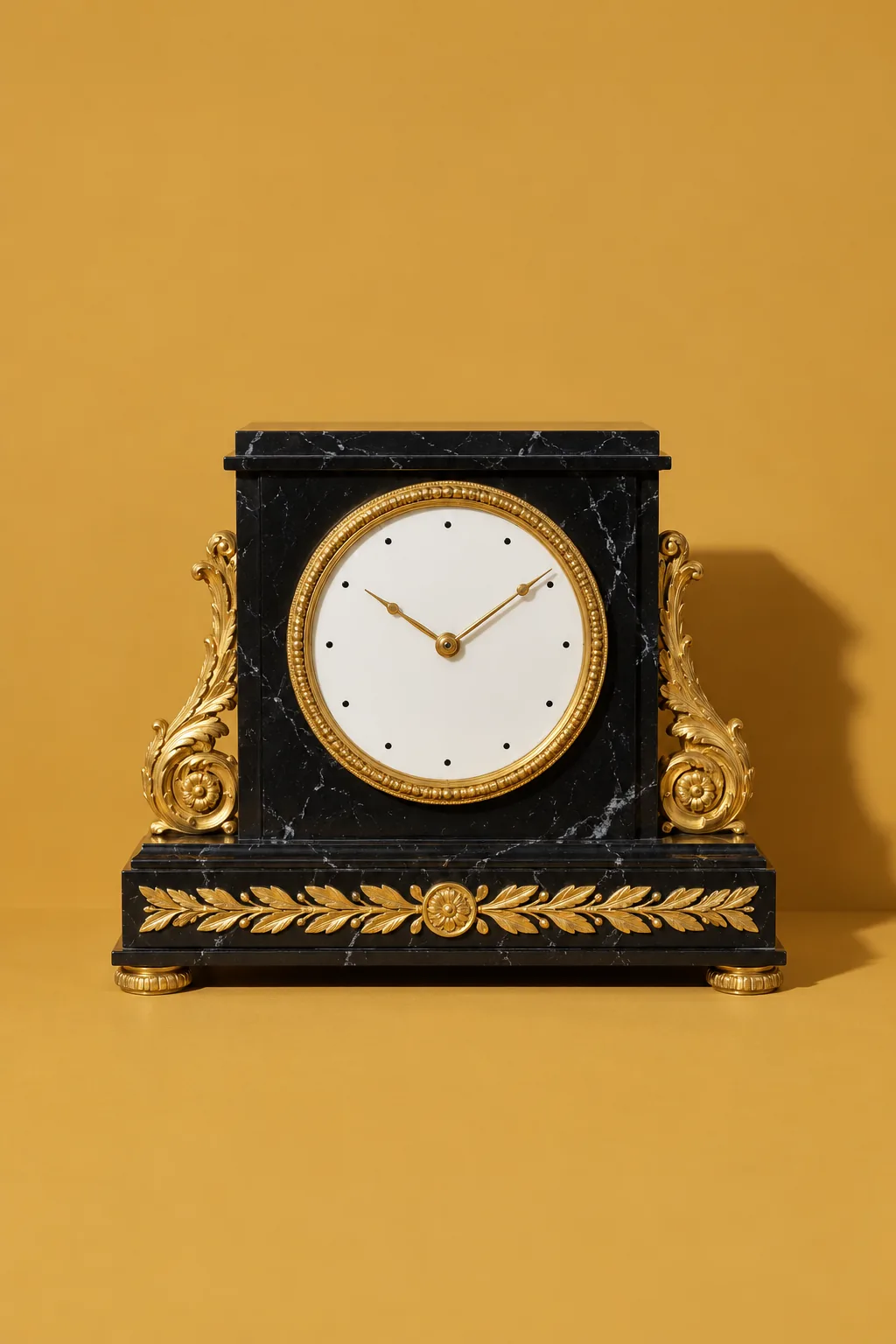 Pendule aus schwarzem Marmor mit vergoldeten Bronzebeschlägen (KI-Illustration)